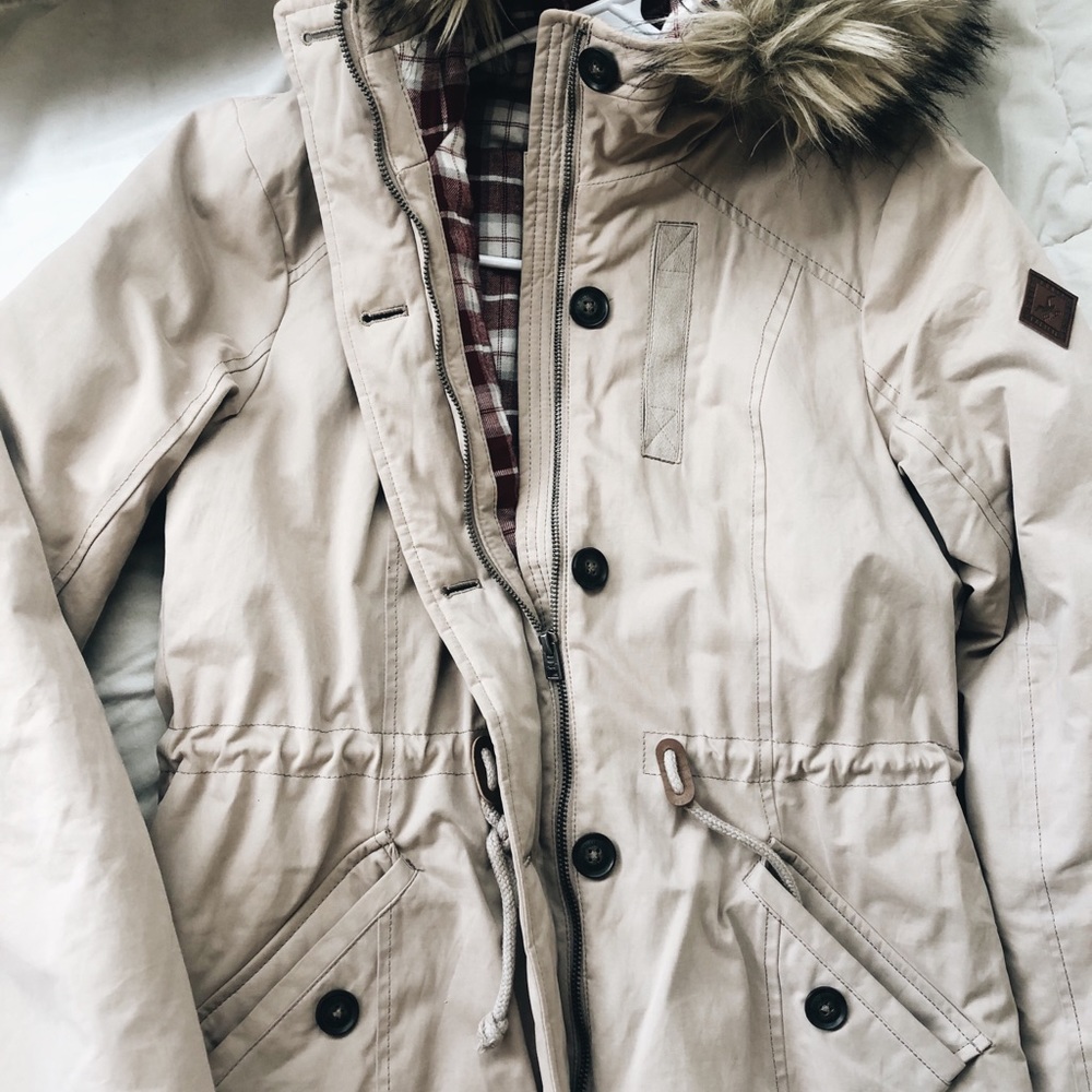 Hollister Beige Fur-Trim Hooded Parka Jacket